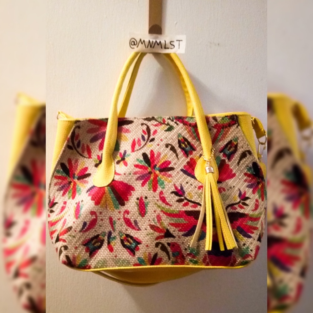 Yellow printed artesanal style bag
